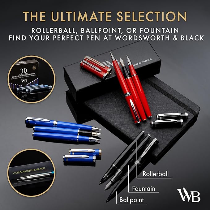 Wordsworth and Black Ballpoint Pen Black Lacquer- Stunning Luxury Pen Chrome Finish, Ink Refill, Best Gift Set for Men & Women, Refillable, Elegant, Nice Pens, Fine Point
