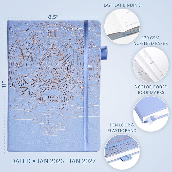 Legend Hourly Schedule Planner PRO Dated Jan 2026-Jan 2027 – Deluxe Weekly & Daily Organizer with Time Slots. Appointment Book Journal for Work & Time Management, A4 Hardcover, Periwinkle