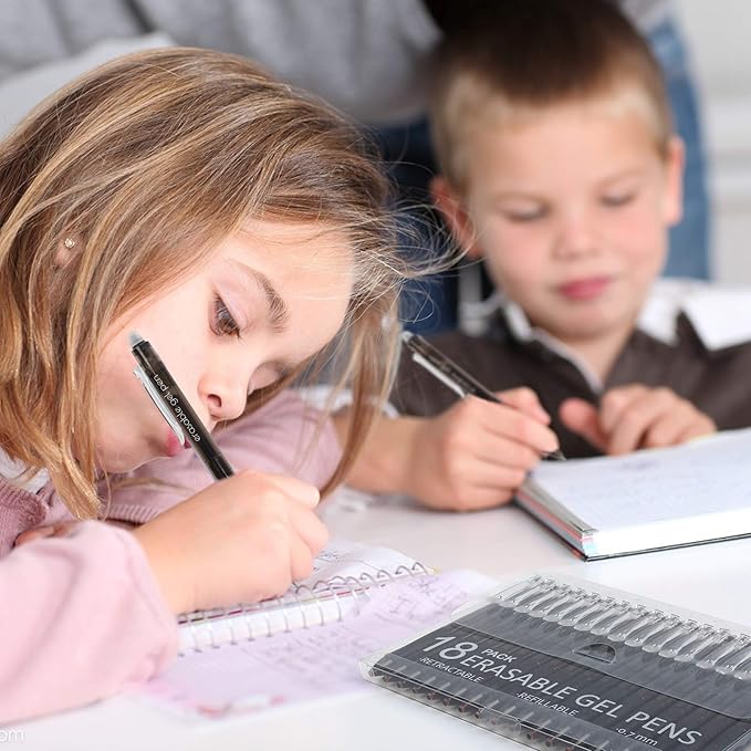 Vanstek 18 Black Retractable Erasable Gel Pens Clicker, Fine Point(0.7), Make Mistakes Disappear, Premium Comfort Grip, Black Ink for Planners, Note Taking and Crossword Puzzles