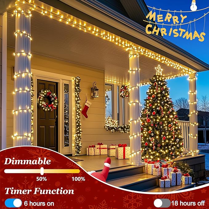 1500 LED Christmas Lights Outdoor with 12 Modes, 470FT Green Wire Christmas String Fairy Lights with Timer & Dimmable, Waterproof Twinkle Tree Lights for House Party Wedding Xmas Decor, Warm White