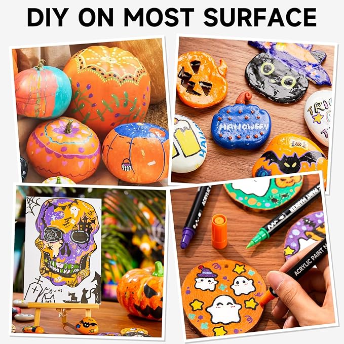 Shuttle Art 28 Colors Dual Tip Acrylic Paint Markers, Brush Tip and Dot Tip Acrylic Paint Pens for Rock Painting, Ceramic, Wood, Canvas, Plastic, Glass, Stone, Calligraphy, Card Making, DIY Crafts