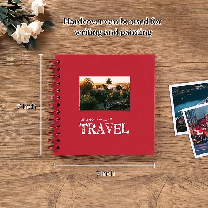 potricher 7 x 7 Inch DIY Scrapbook Album 40 Pages Hardcover Kraft Paper Scrap Book Photo Albums Memory Book for Wedding and Anniversary Family (Red, 7 Inch)