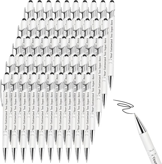Up to 100 Pcs Personalized Ballpoint Pen Custom Pens Free Engraved Bulk with Name Logo Soft Black Ink Stylus with Touch Metal Office Gift for Anniversaries Graduations Birthdays