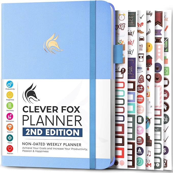 Clever Fox Planner 2nd Edition – Colorful Weekly & Monthly Goal Planner, Time Management & Productivity Organizer, Undated, A5 (Periwinkle)