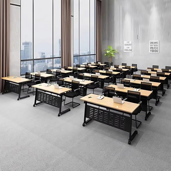 Foldable Conference Table, Folding Conference Room Table with Wheels, Flip Top Mobile Training Table, Rolling Seminar Meeting Tables for Office Training Room Classroom (6pack 63in)