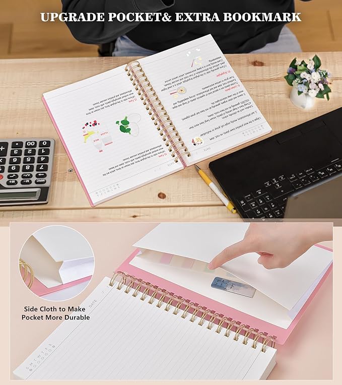 Pink Spiral Notebook Journal, 360 Pages College Ruled Notebooks, Lined Thick Journals for Women Men,B5 Big Spiral Notebooks with 100GSM Paper, Spiral Bound Journal for Writing Work School 7.6"×10"