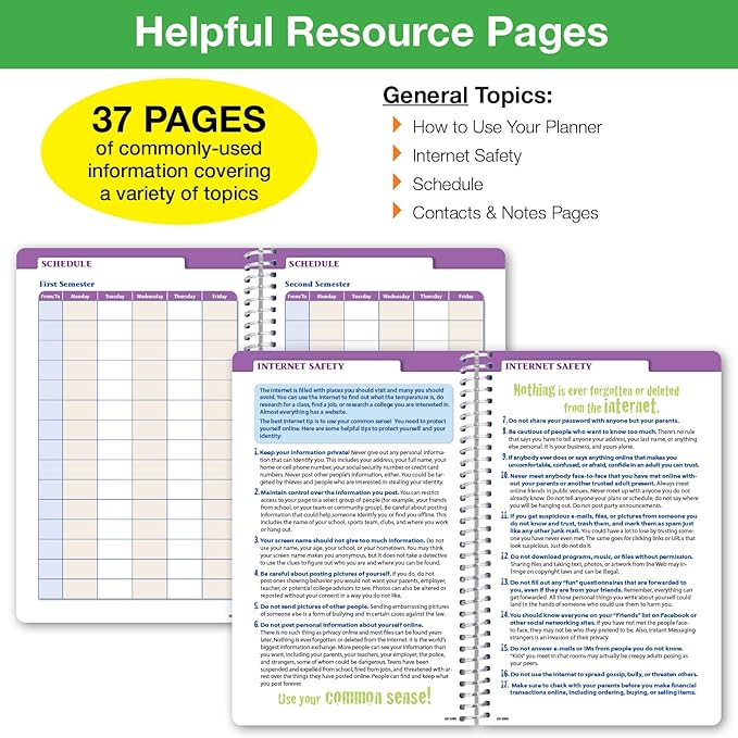 Global Datebooks Dated Middle School or High School Student Planner for Academic Year 2025-2026 Includes Ruler/Bookmark and Planning Stickers (Block Style - 5.5"x8.5" - Kraft Doodles)
