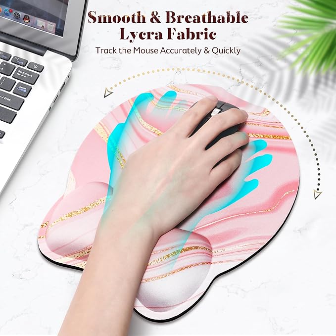 Gimars Ergonomic Mouse Pad Wrist Support, Upgrade Enlarge Superfine Fibre Soft Smooth Keyboard Wrist Rest, Comfortable Memory Foam Wrist Rest for Pain Relief, Computer, Gaming, Office, Pink Golden