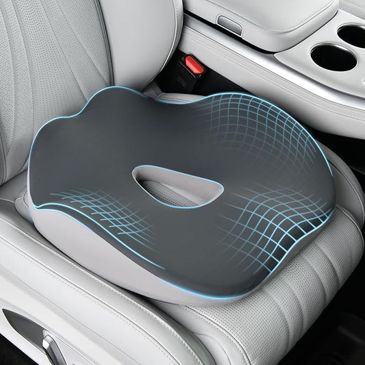 Coverado Car Seat Cushion for Car Seat Driver/Passenger, Memory Foam Seat Cushions for Office Chairs, Tailbone Pain Relief Cushion, Sciatica & Back Support Black&Gray