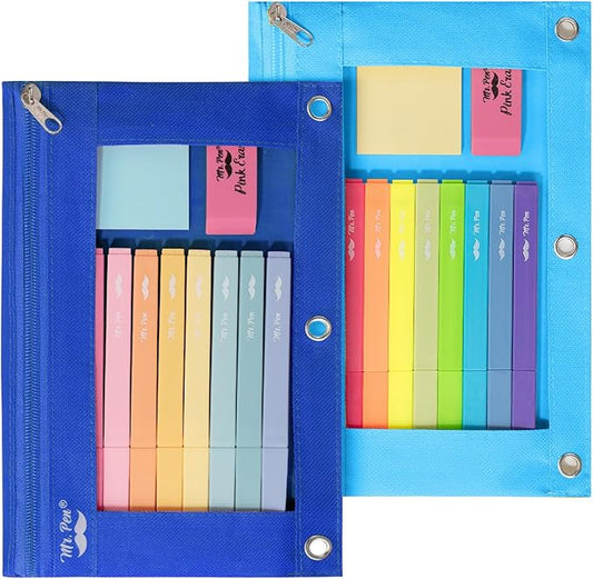 Mr. Pen- Pencil Pouch for 3 Ring Binder, 2 Pack, Blue Shades, 3 Ring Binder Pencil Pouch