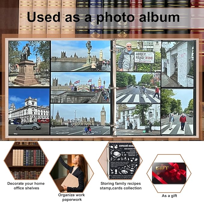 Vintage Hardback 3 Ring Binder 1 Inch, Professional Leather Binder 3 Ring, Textured Three Ring Binders Fits 8.5" x 11", D Ring Binders for Photo Album, Home, School and Office Supplies- Beige