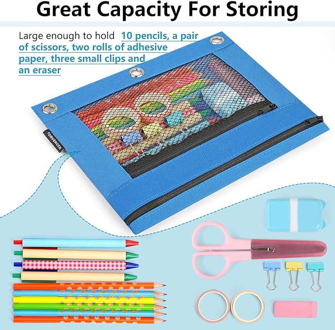 Forvencer Adorable Zipper Pencil Pouch, Cute Zipper Pouch for 3-ring Binders, Sturdy Binder Pouch with Smooth Zippers, Perfect for Students & Back to School, Portable Pencil Bag, Fuchsia