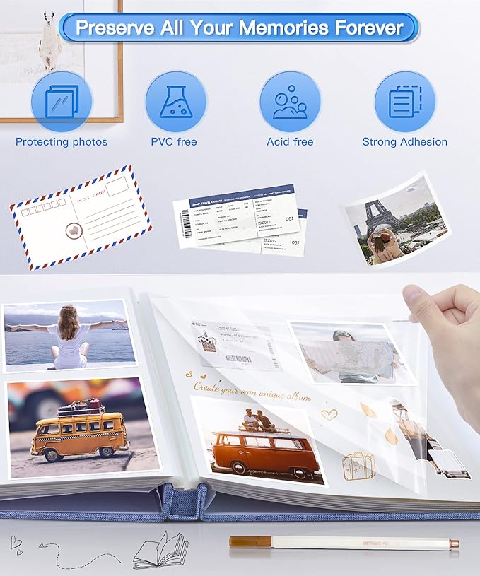 Popotop Photo Album Self Adhesive Scrapbook Album for 4x6 5x7 8x10 Pictures DIY Photo Book as Scrapbooking Supplies Kits, Birthday Gifts for Women Mom Wedding Baby Family Travel