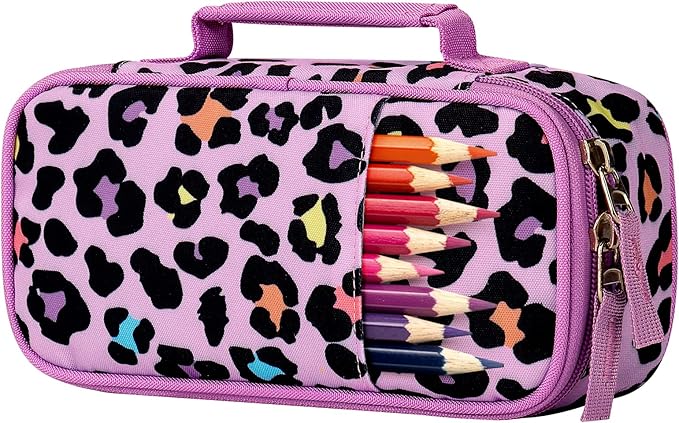Choco Mocha Cheetah Pencil Case for Girls, Soft Pencil Case Kids Pencils Pouch for Kindergarten Girls, Pink