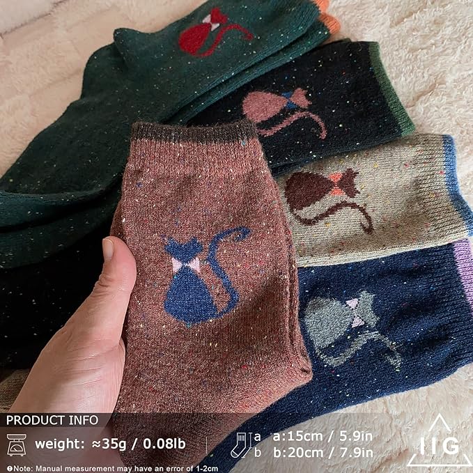 IIG Cute Warm Wool Socks for Women Super Cozy Thick Crew Winter Socks Gifts, 5 Pairs