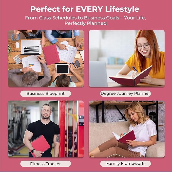 Planner 2026 Daily Weekly and Monthly,8.5"x6.5",12 Months Spiral Bound Calendar Agenda with Self-adhesive Pen Holder,2026 Appointment Book with Vegan Leather Soft Cover,Rose Red