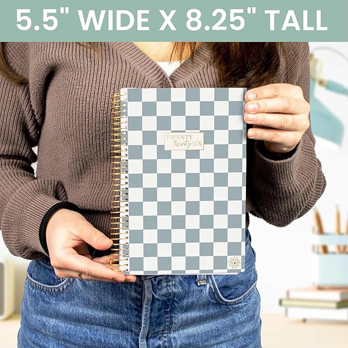 bloom daily planners 2026 Planner (January - December) Calendar Year Organizer - 5.5” x 8.25” - Weekly & Monthly Agenda Book with Stickers & Bookmark - Checkered