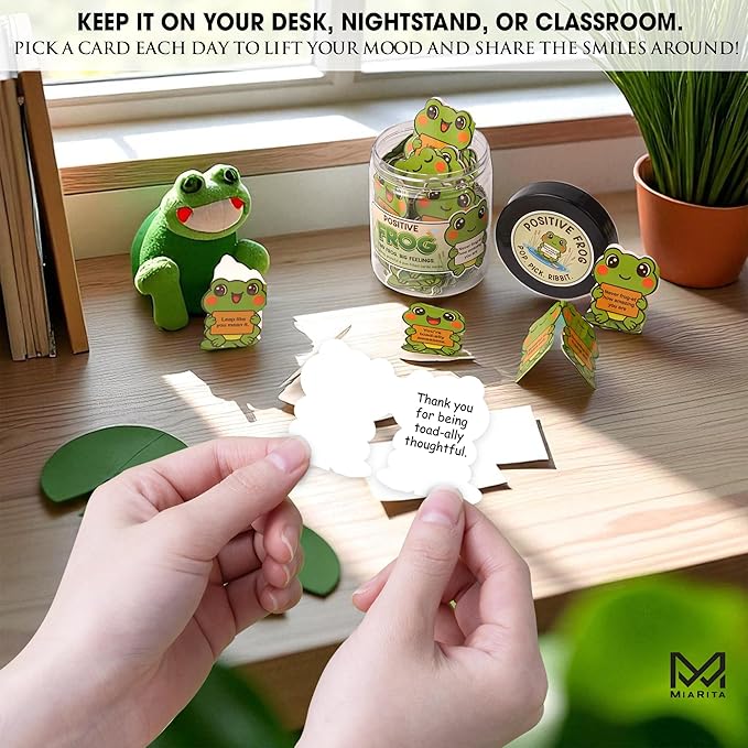 Positive Frog Jar – Thank You Gifts for Women, Men, Coworkers – Emotional Support Jar with 60 Notes – Appreciation Gifts for Teacher, Employee, Frog Gifts for Women, Back to School Gifts for Teacher