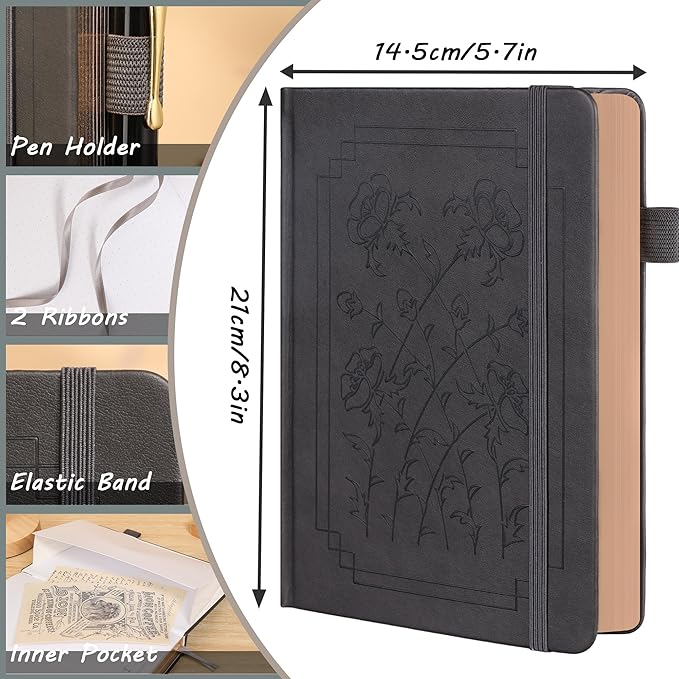 TIEFOSSI A5 Dotted Notebook, 160gsm Thick Paper, Hardcover Dot Grid Journals for Women Men, 192 Numbered Pages, Ideal for Personal Use, Goals, Organization