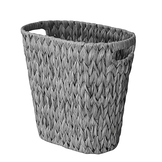 PINXIURY Wicker Trash Can,Watse Basket, Woven Bathroom Trash Can with Handles, Waste Paper Basket, Trash Cans for Bedroom,Decorative Boho Trash Can, 19 Liters/5 Gallons