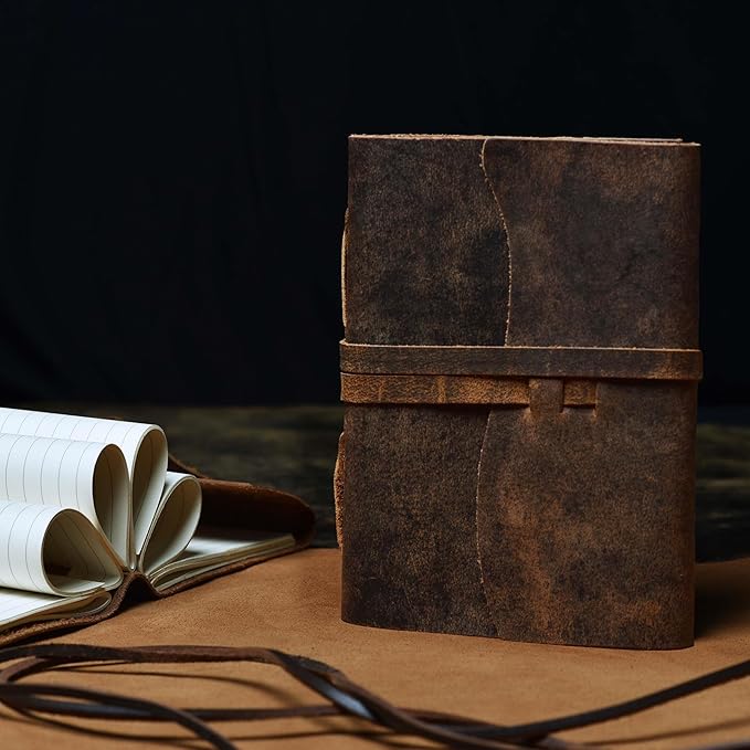 LEATHER VILLAGE Vintage Leather Journal 8"x6" - Brown | 240 Lined Pages | Rustic Notebook for Travel, Office & Personal Use | Handmade College Ruled Diary for Men & Women