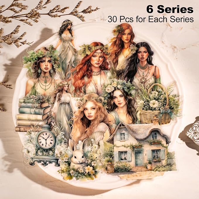 180Pcs PET Scrapbook Stickers, Bohemian Designs for Scrapbooking DIY Crafts Waterproof Journaling Supplies Junk Journal Ephemera with Storage Organizer