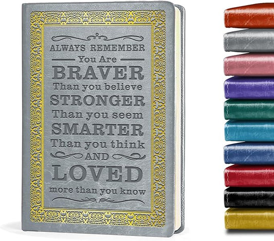 Grey A5 Lined Leather Journal Notebook,Inspirational Leather Journal Notebook for Men Women,200 Pages 100 Gsm Thick Ruled Paper Daily Diary for School,Travel,Business,Work (Grey)