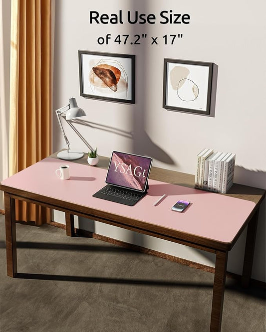 YSAGi Leather Desk Pad Protector, Office Desk Mat, Large Mouse Pad, Non-Slip PU Leather Desk Blotter, Laptop Desk Pad, Waterproof Desk Writing Pad for Office and Home (Light Pink, 47" x 17")