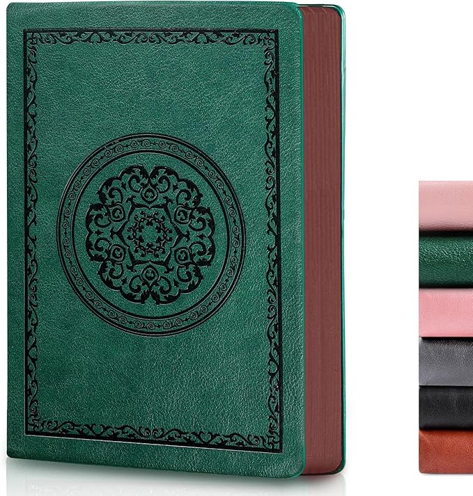 300 Pages Leather Blank Journal Notebook,Softcover Leather Blank Journal Notebook for Women Men,300 Pages Notebook for Work,Office,School Note Taking,5.7'' X 8.3'',green