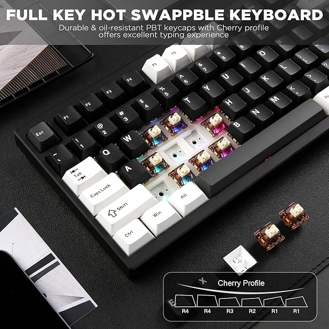 YUNZII AL80 Wireless Mechanical Keyboard,Full Aluminum CNC, Smart LCD Display,Hot Swappable Gasket Mount 75% Layout with Knob,BT/2.4G/USB-C,QMK/VIA Support for Win/Mac (Black, Cocoa Cream V2 Switch)
