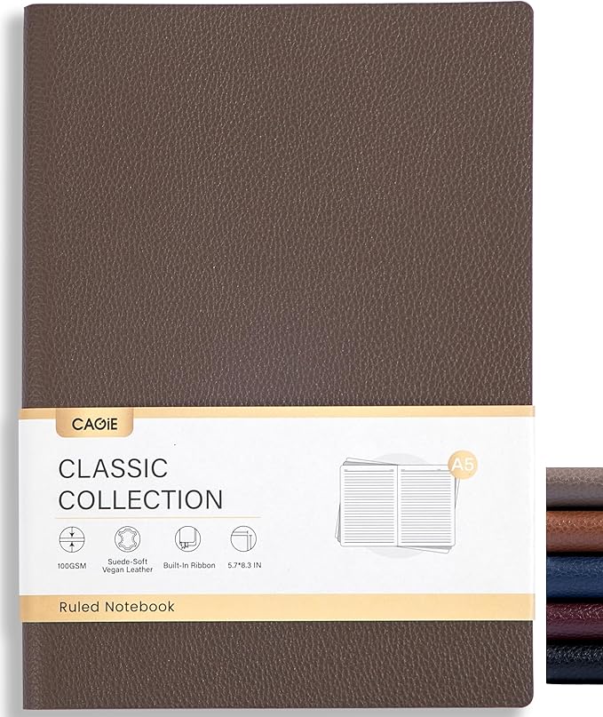 CAGIE Lined Journal Notebook for Men & Women,176 Pages A5 Medium Size Softcover Leather Journals for Writing,Travel,Business,Work & School, 100 GSM Thick Paper (5.7'' x 8.3'') (Taupe)