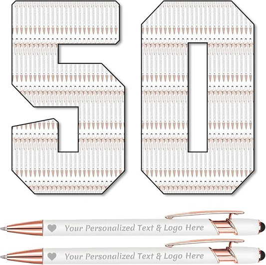 STREADVE 50 Personalized Custom Pens Engraved Writing Pen with Name Logo, Customized Promotional Items Stylus Pen Gifts for Communion Wedding Men Women Realtor Business, White