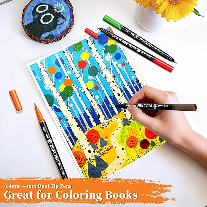 TBC The Best Crafts Dual Markers Brush Pens Set, 72 Art Markers Christmas Gifts for Adult Book Cards Drawing Craft Kit Teacher Office Supplies (72 Colors)