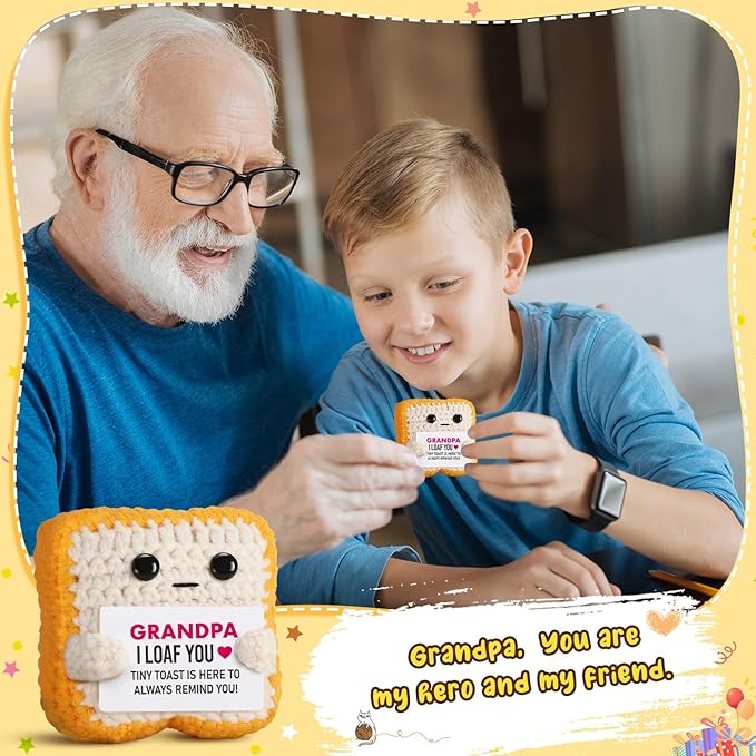Gifts for Grandpa from Granddaughter, Grandson - Funny "I Loaf You" Crochet Toast - Unique Fathers Day, Birthday, Christmas Gift for Grandpa, Papa, Pops - Cute Keepsake & Décor
