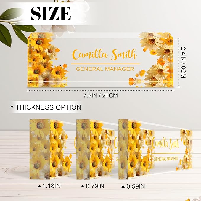 Ship Next Day Personalized Name Plate for Desk, Custom Acrylic Desk Name Sign, Office Appreciation Gifts for Women Men Coworkers Boss Teacher Employee (Flower-Sunflower)