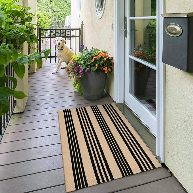 OJIA Christmas Front Door Mat 24"x51", Machine Washable Porch Rug Outdoor Door Mat Striped Entryway Rugs Indoor Outdoor Rugs Cotton Woven Entry Rug for Kitchen/Bathroom/Farmhouse/Home Entrance