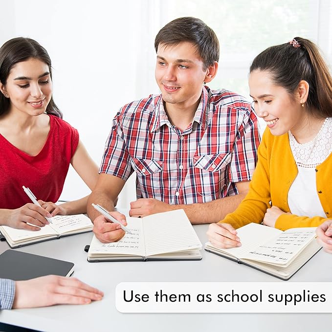 feela 3 Pack Notebooks Journals Bulk with 3 Black Pens, A5 Hardcover Notebook Classic Ruled Lined Journal Set with Pen Holder for Work Business Journaling Note Taking, 120 GSM, 5.1”x8.3”, Gray