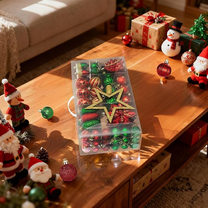 LARAINE Christmas Balls Ornaments 106 Pcs Decorations for Christmas Tree, Shatterproof Hanging Ball Variety Gift Set of Holiday Party Wedding Decoration (Red&Green)