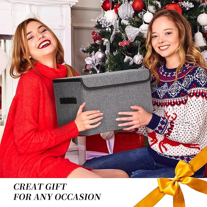 Large 42 Quarts Fabric Storage Bins with Lids [2-Pack] Linen Collapsible Foldable Storage Cubes, Closet Organizer Containers boxes with Handles for Home Office (16.7 x 12 x 12, Gray)
