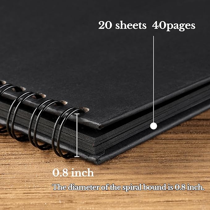 potricher 7 x 7 Inch DIY Scrapbook Album 40 Pages Hardcover Kraft Paper Scrap Book Photo Albums Memory Book for Wedding and Anniversary Family (Black, 7 Inch)