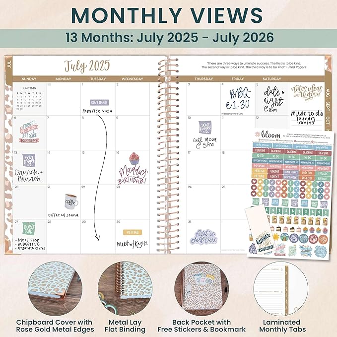 bloom daily planners HARDCOVER Planner 2025-2026 (8.5" x 11") Academic Year (July 2025 - July 2026) - Task Goal Organizer - Monthly & Weekly Inspirational Agenda Book - Tan Leopard