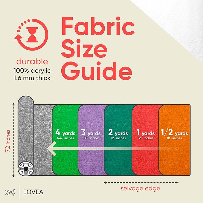 EOVEA | Acrylic Felt Fabric by The Yard - Non-Stiff, Soft Material - 72" Wide - 1.6mm Thick Felt Sheets for DIY Crafts, Sewing, Upholstery, Cushion, Padding(White, 1 Yard)