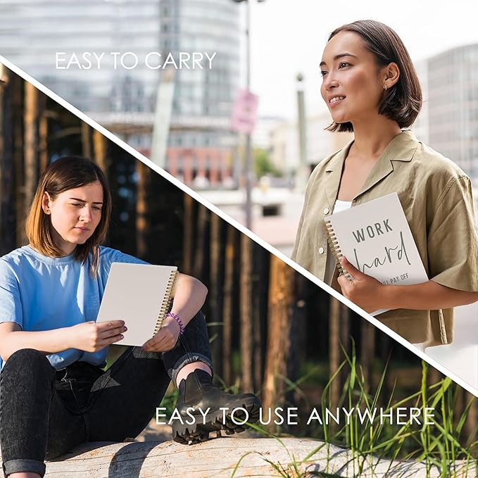 QLMX Work Hard Motivational Spiral Notebook, Inspirational Journal Notebook, Beige Motivational Gifts Notebooks for Work, Inspirational Office Supplies Gifts for Women Men Coworkers Employee, 5.5x8.3