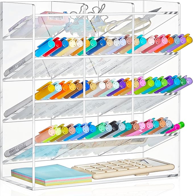 Acrylic Pen Organizer Storage for 150 Markers Vertical Marker Organizer Acrylic Pen Display Holder for Office Desk Desktop Stationery Pencil Storage, Clear, 10.2 x 4 x 9.8 Inch