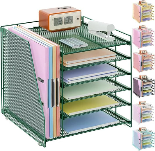 gianotter Desk Organizers and Accessories, 6-Tier Paper Organizer with Magazine rack, File Organizer for Desk, Office Accessories & Workspace (Green)