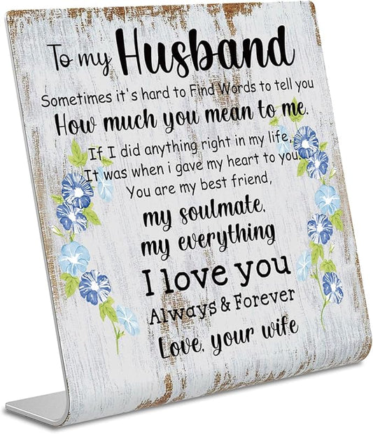Husband Gifts from Wife To My Husband Sign Plaque Gift Wedding Anniversary Romantic Gifts for Husband Birthday Christmas Valentine's Fathers Day from Wife 4 x 4 inch XUV67