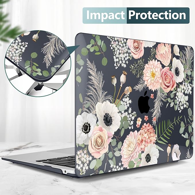 DONGKE Compatible with MacBook Air 13 inch Case 2021 2020 2019 2018 Release A2337 M1 A2179 A1932 with Retina Display Touch ID, Plastic Hard Shell & Keyboard Cover - Dried Flowers
