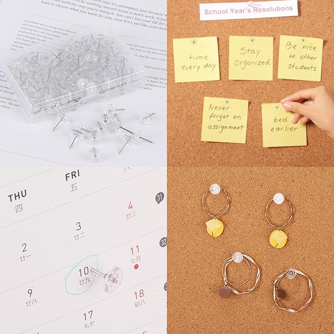 300 Pcs Push Pins Clear Thumb Tacks Pins Clear Flat Head Thumb Tacks Thumb Tack Decoration
