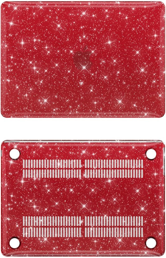 KEROM Red Glitter Case for MacBook Air 13 inch 2022-2018 M1 A2337 A2179 A1932, Glitter MacBook Air M1 Case - Shiny Bling Sparkle Plastic Hard Shell & Keyboard Cover for Mac Air 13.3 inch, Wine Red