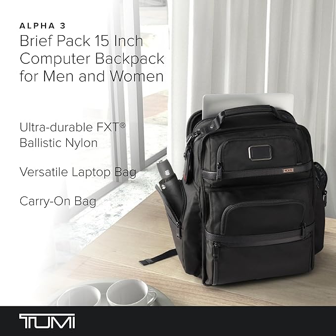TUMI - Alpha Brief Pack - Men's Laptop Backpack with Padded Adjustable Straps - Fit up to 15" Screen - 17.0" X 12.0" X 8.0" - Black